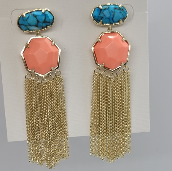 CUSTOM KENDRA SCOTT NECKLACE BRONZE VEINED TURQUOISE & NWT BRIGHT CORAL NECKLACE - Picture 7 of 11